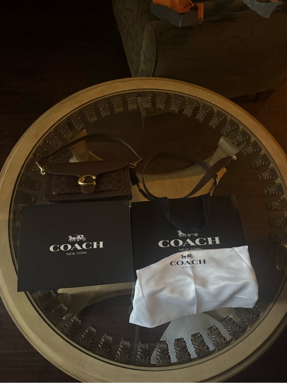 Coach Brown Signature Crossbody with Gold-Tone Accent